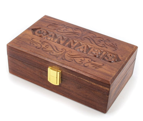 Wooden Rolling Box "CANNABIS" Leaves