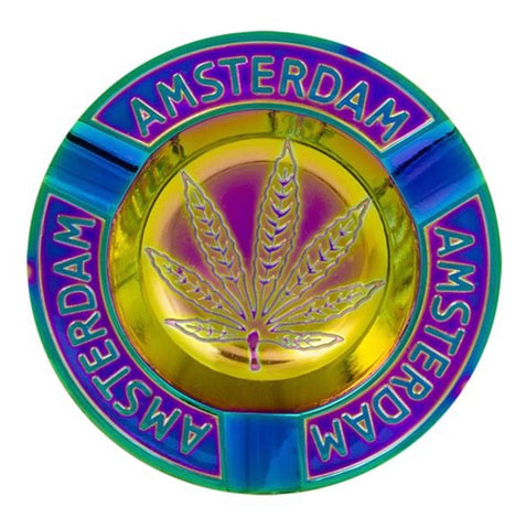 METAL ASHTRAY ROUND “Amsterdam Leaf Rainbow”